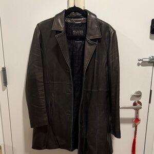 Wilsons Black Leather Trench Coat